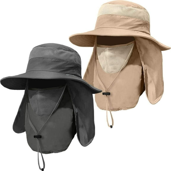 2 Pieces Men's Wide Brim Fishing Hat Outdoor UPF 50+ Sun Protection Removable Face and Neck Flap