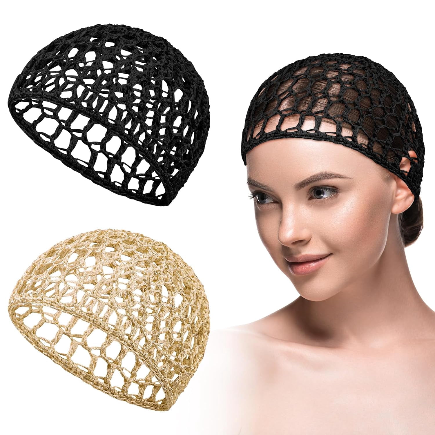 2 Pieces Mesh Crochet Hair Net Rayon Knit Snood Cap Cover Crocheted ...