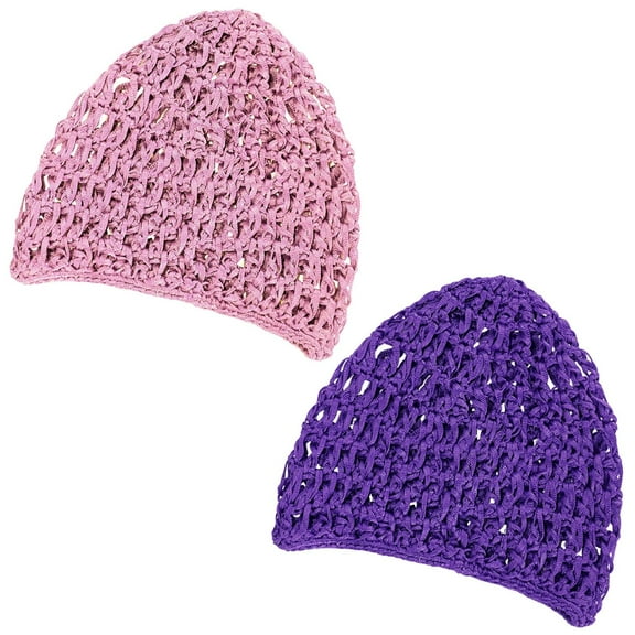 2 Pieces Mesh Crochet Hair Net Rayon Knit Snood Hat Cover Crocheted Sleep Cap for Women
