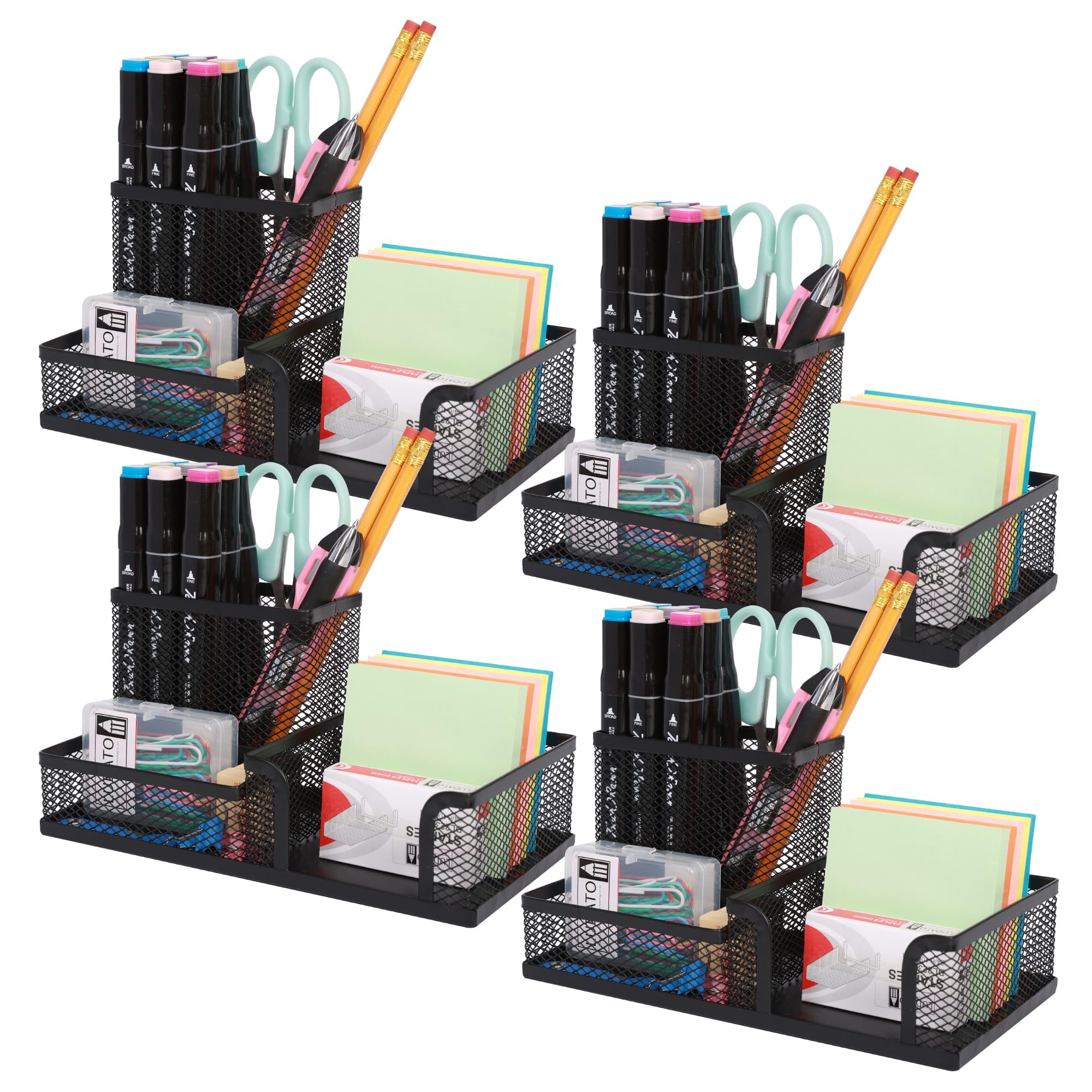 2 Pieces Mesh Pen Holder Desk Organizers and Accessories for Desk,3 Compartments Black Pencil Holder for Office Supplies, Gifts for Colleague
