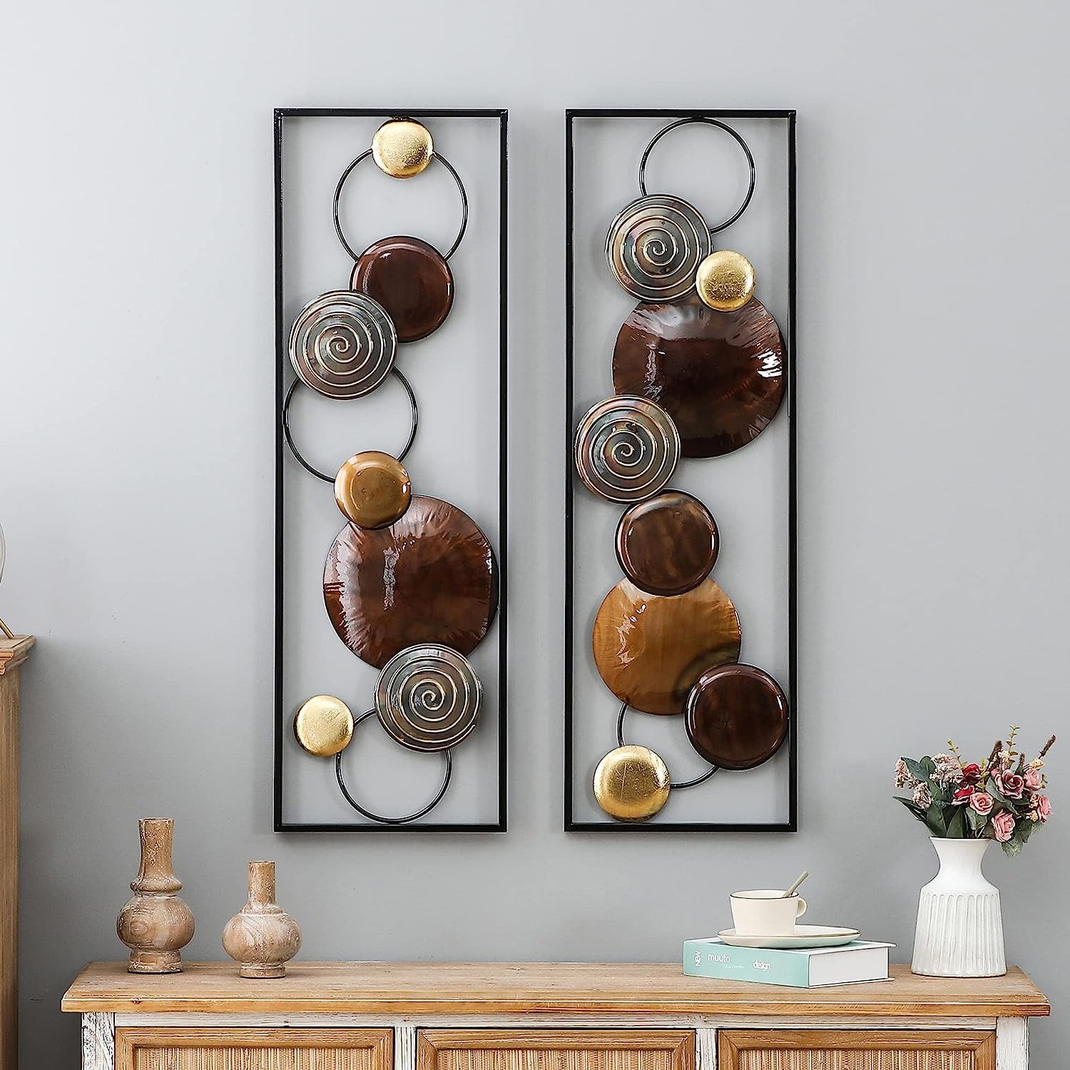 Brown and Gold Abstract Metal Wall Art Set