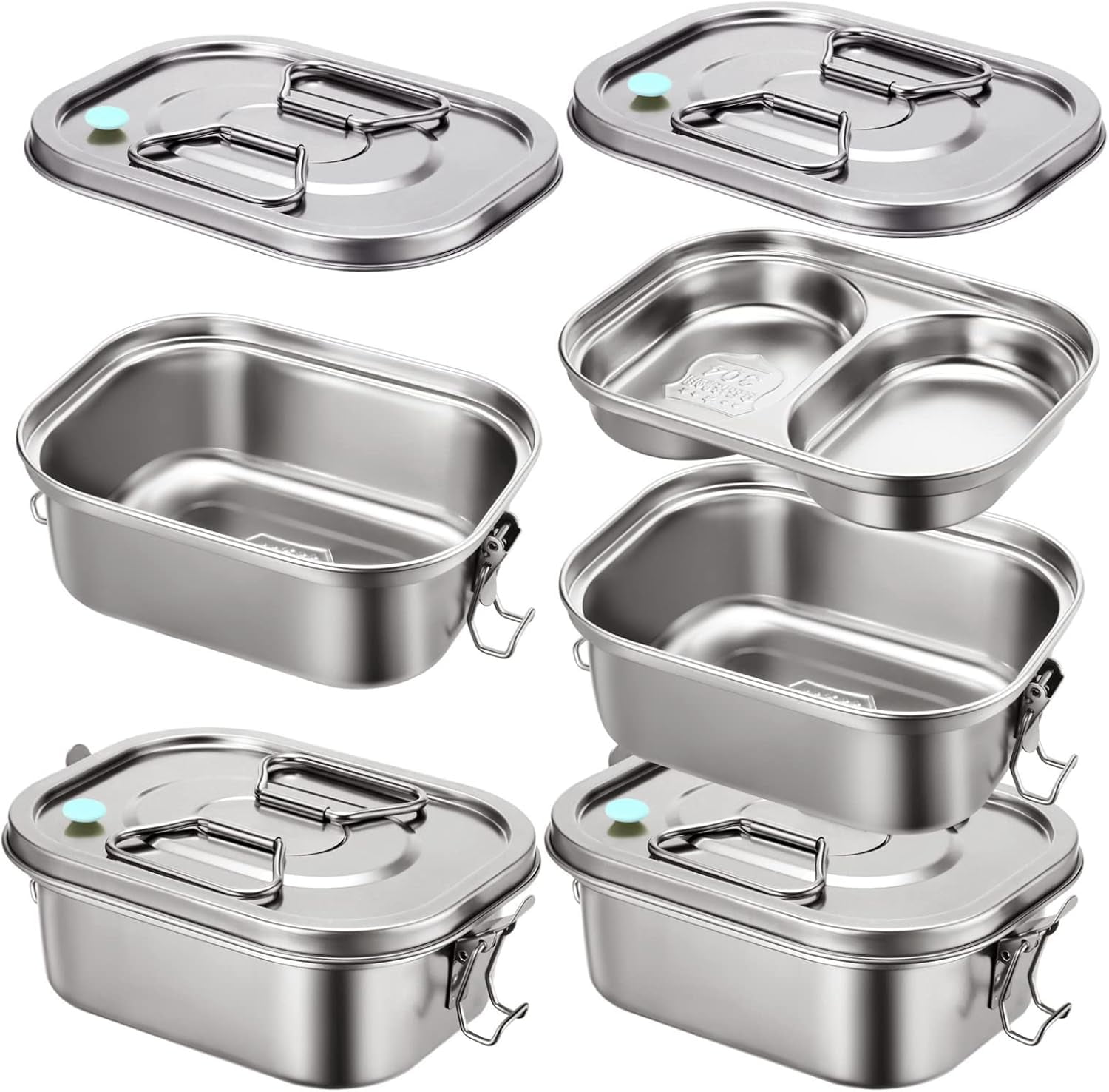 2 Pieces Metal Bento Box for Adults Metal Lunch Box Stainless Steel Bento Containers Leakproof Dual Tiers Lunch Container With Airtight Valve Handle Dishwasher Safe