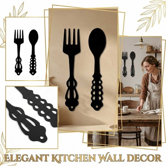2 Pieces Metal Fork Spoon Wall Decor Big Black Metal Large Kitchen Rustic Fork Spoon Shaped Wall Decor Hanging Sign for Farmhouse Home