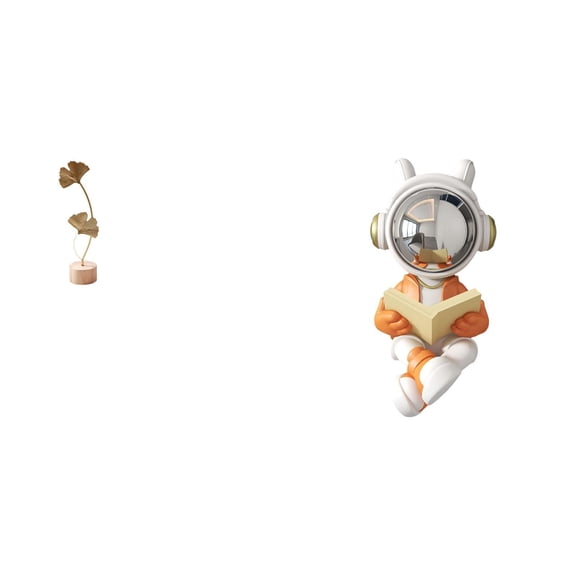2 Pieces Metal Leaf Statue Astronaut Figurine Sculptures Creative Resin Ornament for Bedroom Shelf Decorations