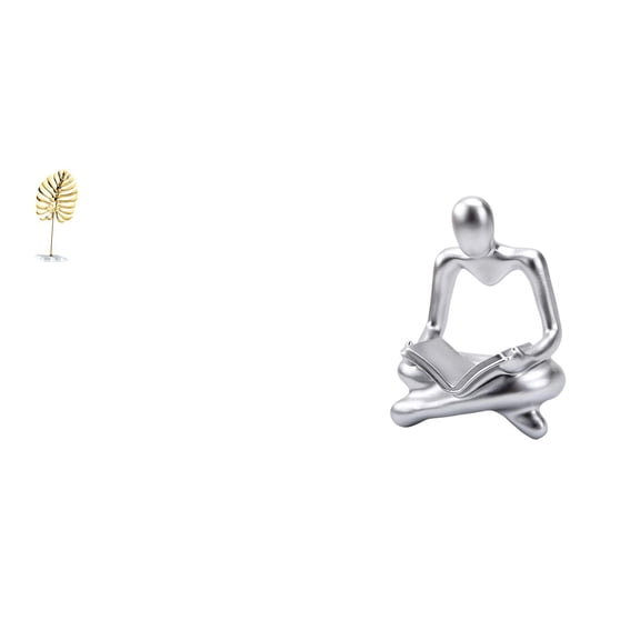 2 Pieces Metal Leaf Statue Leaf Sculpture Art Thinker Figurine Iron Base for Living Room Bedroom Office Decoration