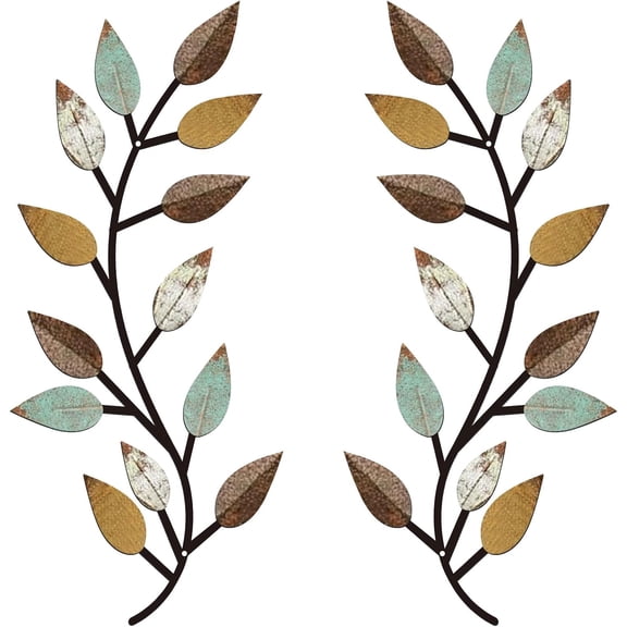2 Pieces Metal Tree Leaf Wall Decor Vine Olive Branch Leaf Wall Art Living Room, Hallway Wall Decor Outdoor Decoration(Bright Colors)