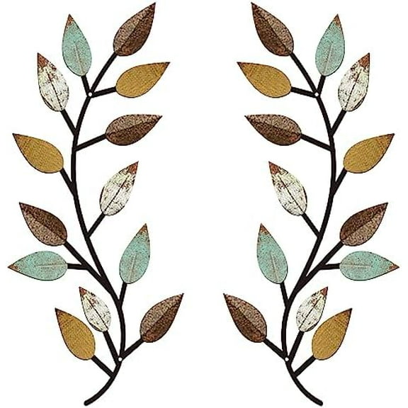 2 Pieces Metal Tree Leaf Wall Decor Vine Olive Branch Leaf Wall Art Living Room, Hallway Wall Decor Outdoor Decoration(Bright Colors)