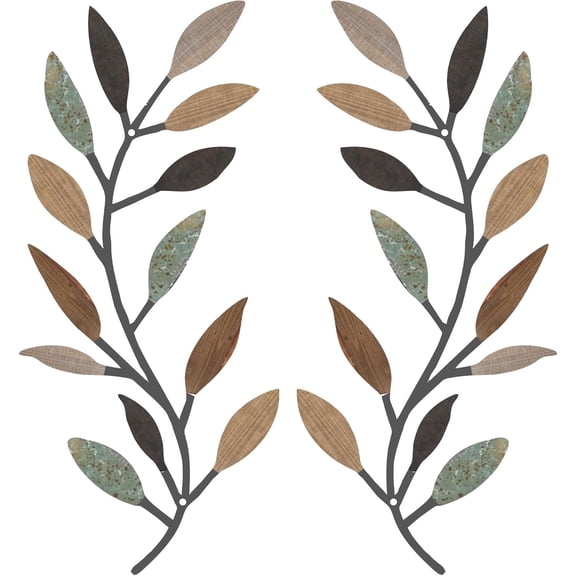 2 Pieces Metal Tree Leaf Wall Decor Vine Olive Branch Leaf Wall Art Living Room, Hallway Wall Decor Outdoor Decoration(Classic Color)