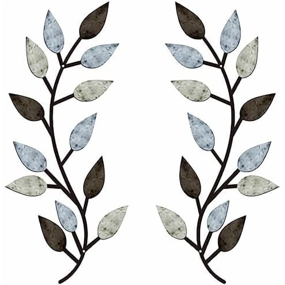 2 Pieces Metal Tree Leaf Wall Decor Vine Olive Branch Leaf Wall Art Living Room, Hallway Wall Decor Outdoor Decoration(Pastel Colors)