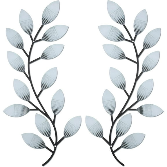 2 Pieces Metal Tree Leaf Wall Decor Vine Olive Branch Leaf Wall Art Living Room, Hallway Wall Decor Outdoor Decoration(Retro White)