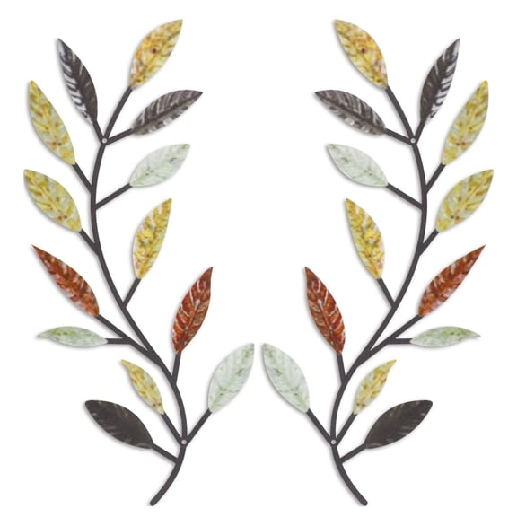 2 Pieces Metal Tree Leaf Wall Decor Vine Olive Branch Leaf Wall Art Living Room, Hallway Wall Decor Outdoor Decoration