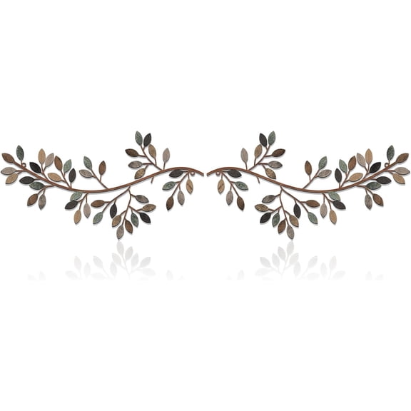 2 Pieces Metal Tree Leaf Wall Decor Vine Olive Branch Leaf Wall Art Wrought Iron Scroll Sculptures Above the Bed, Living Room, Outdoor Decoration(Classic Style,Classic Color)