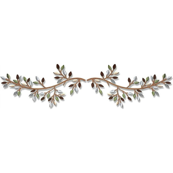 2 Pieces Metal Tree Leaf Wall Decor Vine Olive Branch Leaf Wall Art Wrought Iron Scroll Sculptures Above the Bed, Living Room, Outdoor Decoration (Colorful,Classic Style)