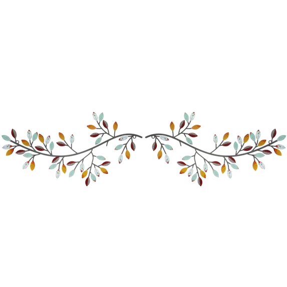 2 Pieces Metal Tree Leaf Wall Decor Vine Olive Branch Leaf Wall Art Wrought Iron Scroll Sculptures Above the Bed, Living Room, Outdoor Decoration (Elegant Color)