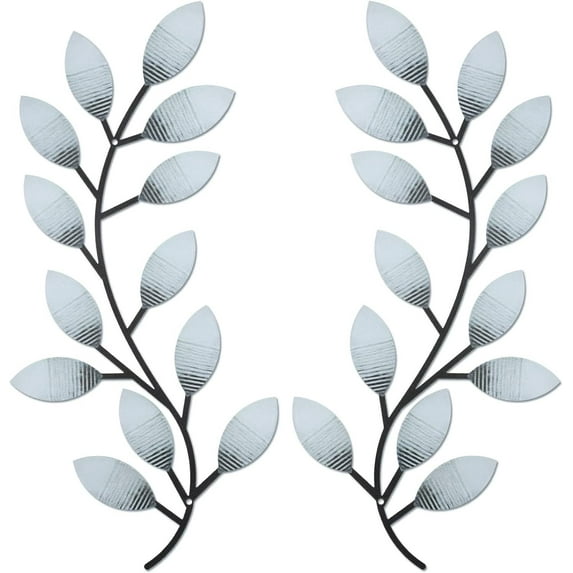 2 Pieces Metal Tree Leaf Wall Decor, Vine Olive Branch Wall Art, Wrought Iron Leaves Wall Decorations Black Branch Sculptures Art for Living Room Hallway Outdoor Above The Bed