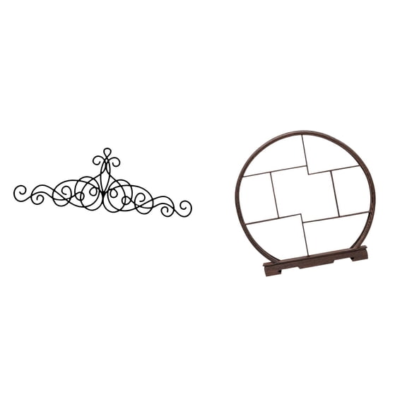 2 Pieces Metal Wall Art Wood Stand Craft Plaque with Rustic Scrollwork Design for Living Room Bedroom Garden