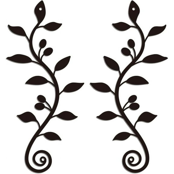 2 Pieces Metal Wall Decor Olive Branch Leaf Wall Art Decoration Black Wrought Iron Scroll Vine Art Hanging Decor for Indoor Outdoor Garden Home Bedroom Living Room Decoration 5.3x11.8 Inch 1set