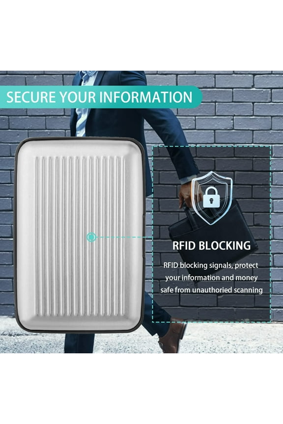 2 Pieces Mini Credit Card Case RFID Blocking Credit Card Protector Aluminum Business Card Case for Women or Men ID Organizer Wallet with 6 Slots ID Box Travel Wallet (Black, Silver)