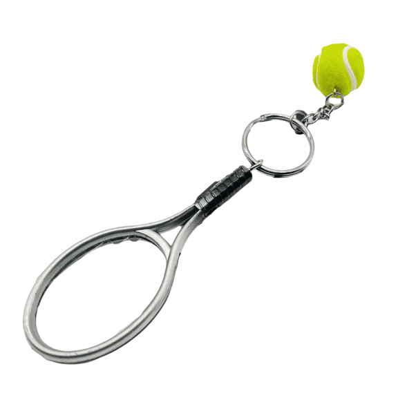 2 Pieces Mini Tennis Racket Keychain Key Ring, Fashionable Alloy Tennis Ball Split Ring Keychain for Sport Lovers Team