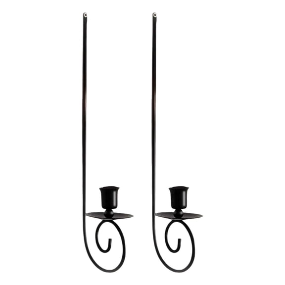 2 Pieces Minimalist Iron Candle Holder Matte Black Finish for Bedroom Hallway Wall Display