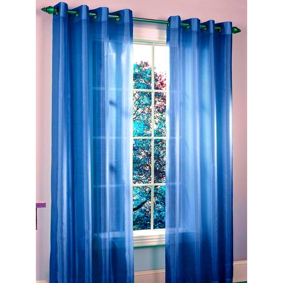 2 Pieces Mira solid royal blue semi sheer window faux silk antique bronze grommets curtain panels treatment ( 55" x 84" )