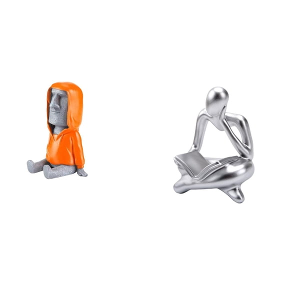 2 Pieces Moai Head Statue Abstract Thinker Resin Lightweight Decor for Living Room Bedroom Tabletop