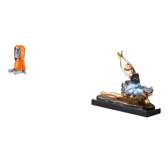 2 Pieces Moai Head Statue Ballerina Figurine Resin Lightweight Design Living Room Bedroom Desktop Ornament