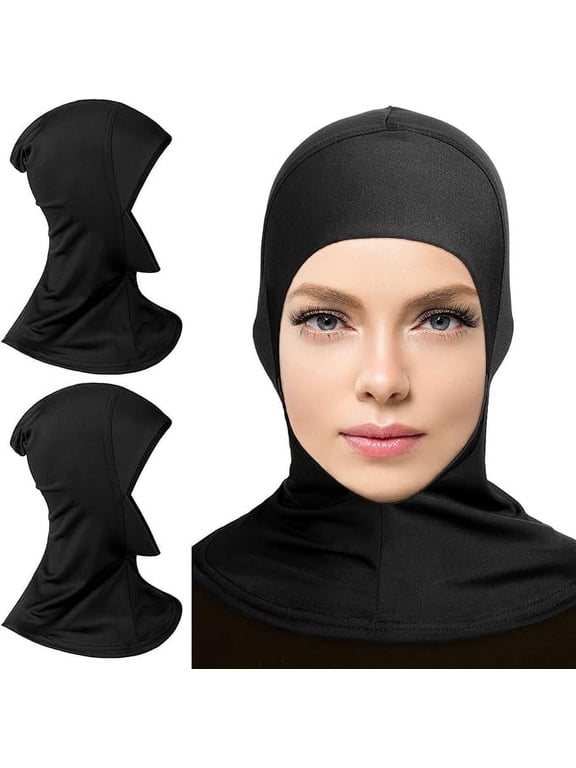 2 Pieces Modal Hijab Cap Adjustable Muslim Stretchy Turban Full Cover Shawl Cap Full Neck Coverage for Lady