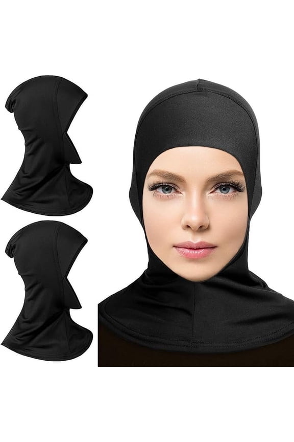 2 Pieces Modal Hijab Cap Adjustable Muslim Stretchy Turban Full Cover Shawl Cap Full Neck Coverage for Lady