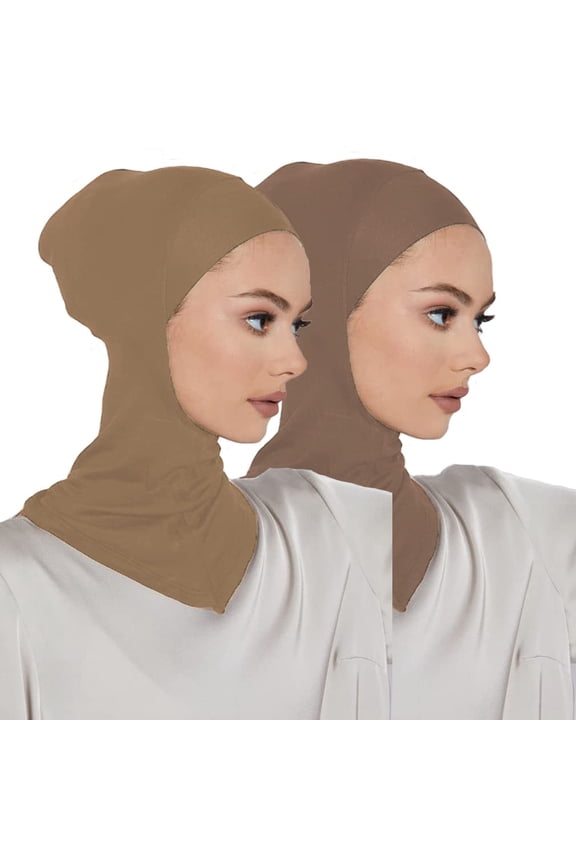 2 Pieces Modal Hijab Cap Adjustable Muslim Stretchy Turban Full Cover Shawl Undercap Full Neck Coverage for Women