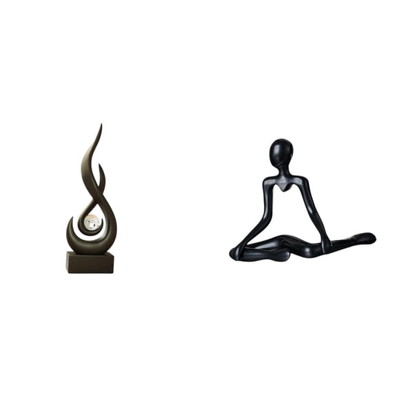 2 Pieces Modern Fire Sculpture Abstract Thinker Figurine Resin Craft Office Home Decor for Living Room Bookshelf Table