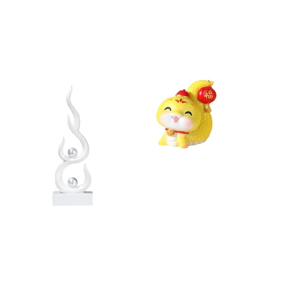 2 Pieces Modern Fire Sculpture Cartoon Snake Figurine Resin Construction for Living Room Bookshelf Tabletop Centerpiece