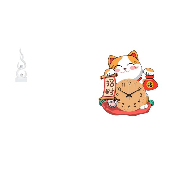 2 Pieces Modern Flame Cat Statue Abstract Fire Sculpture Resin Material Silent Wall Clock for Bedroom Living Room
