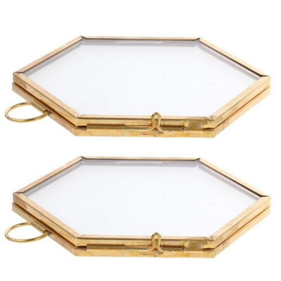 2 Pieces Modern Wall Hanging Hexagon Glass Displaying Photo Frame -