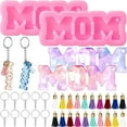 thumbnail image 1 of 2 Pieces Mom Word Silicone Keychain Resin Mold Mother Day Gift Candy Fondant Mold with Hole 20 Pieces Keychain Rings 20 Pieces Keychain Tassels for Thanksgiving DIY Baking Cake Topper Decor (Pink), 1 of 7