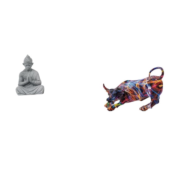 2 Pieces Monkey Buddha Bull Figurine Sculpture Sandstone Resin Table Ornament for Living Room Meditation Space
