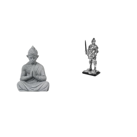 2 Pieces Monkey Buddha Knight Statue Miniature Resin Material Desktop Figurine for Office Bookshelf Entryway Decor