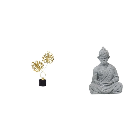 2 Pieces Monkey Buddha Leaf Statue Iron Sandstone Artwork for Indoor Outdoor Desk Hotel Backyard Display