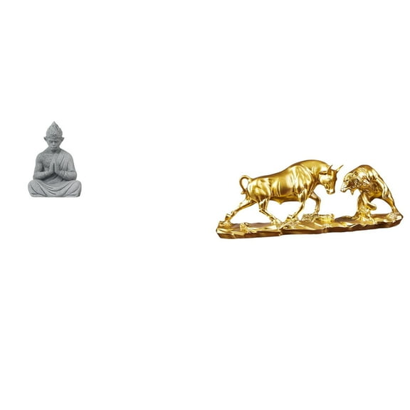 2 Pieces Monkey Buddha Statue Bull Ornament Bear Figurine Sandstone Texture for Desktop Garden Display