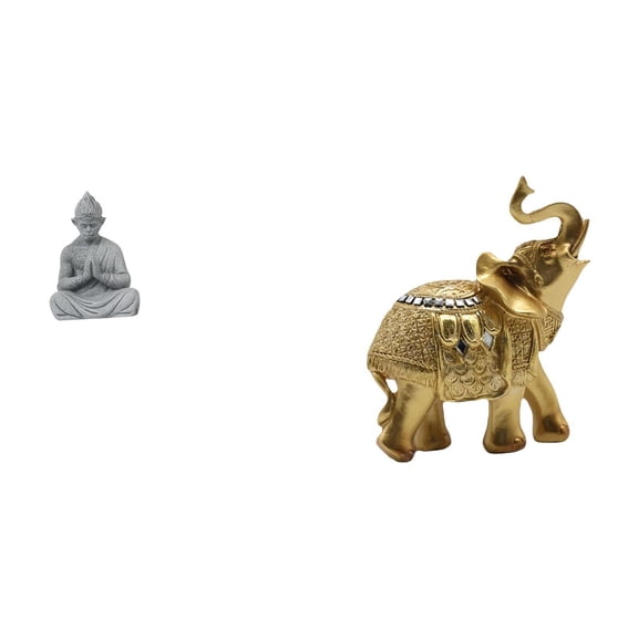 2 Pieces Monkey Statue Buddha Elephant Resin Miniature Figurine for Home Office Shelf Patio Decoration