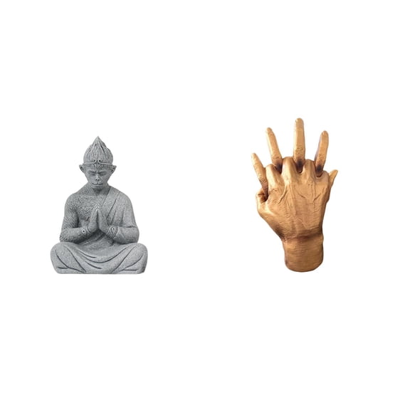 2 Pieces Monkey Statue Buddha Figurine Hand Sculpture Sandstone Resin Material Home Office Garden Decor Lovers