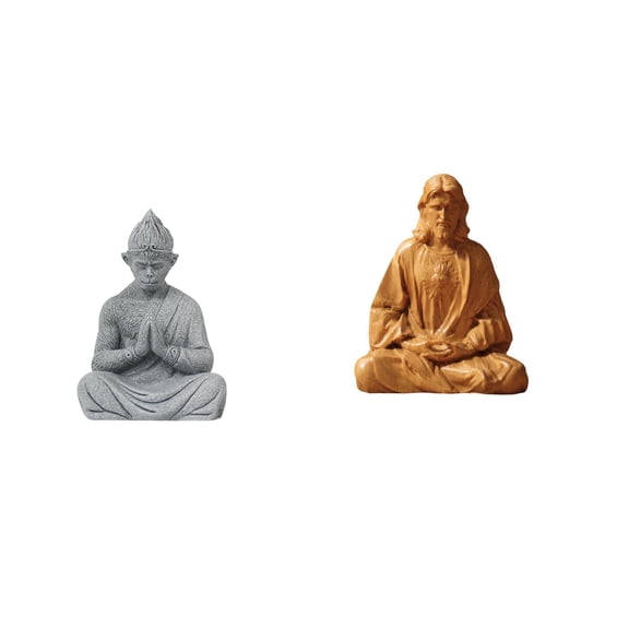 2 Pieces Monkey Statue Buddha Figurine Resin Material for Meditation Studio Office Home Garden Decor