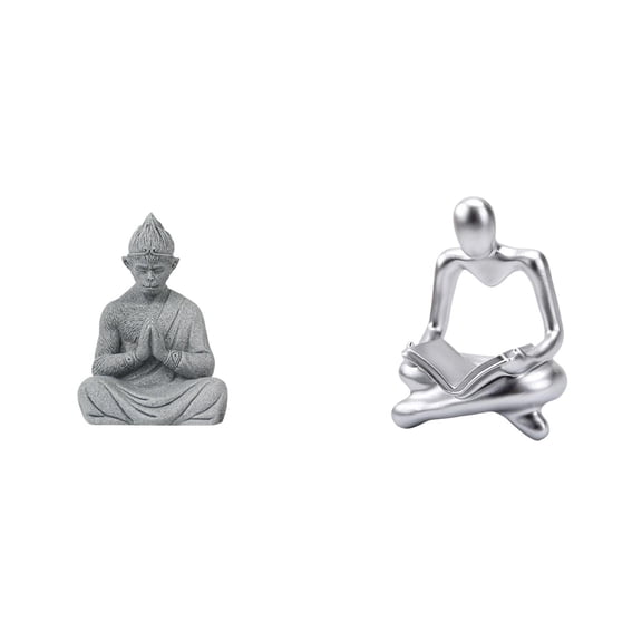 2 Pieces Monkey Statue Buddha Thinker Resin Art Decor for Indoor Outdoor Buddhist Meditation Space