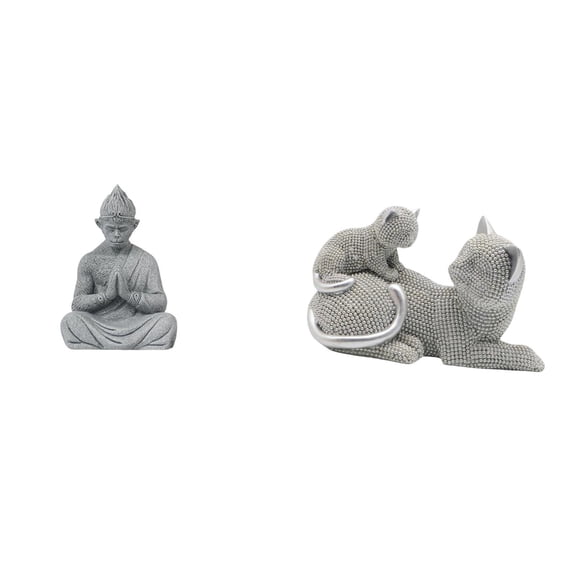 2 Pieces Monkey Statue Cat Figurine Buddha Sculpture Sandstone Resin Material for Living Room Office Decor