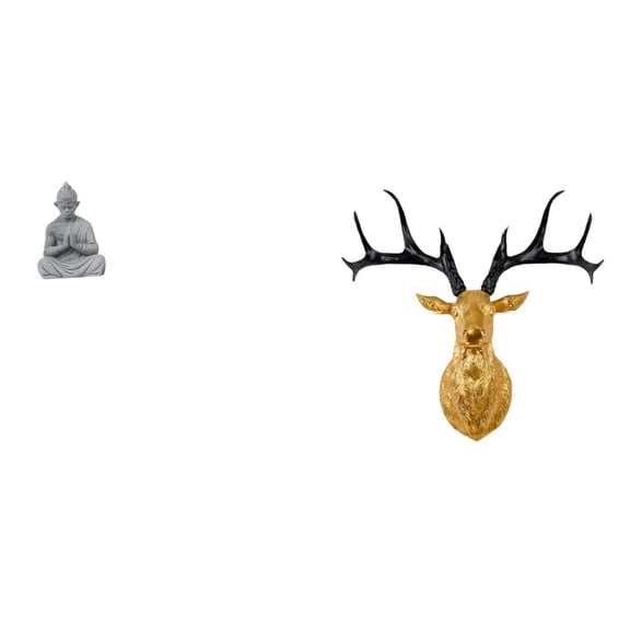 2 Pieces Monkey Statue Deer Head Sculpture Buddha Figurine Sandstone Resin Material for Home Office Decor