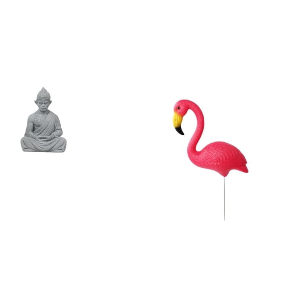 2 Pieces Monkey Statue Flamingo Garden Stake Buddha Sculpture Realistic Sandstone for Home Garden Office Decor