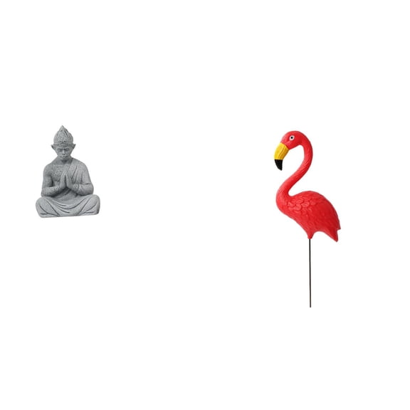 2 Pieces Monkey Statue Flamingo Garden Stake Miniature Figurine Durable Sandstone for Home Patio Meditation Spaces