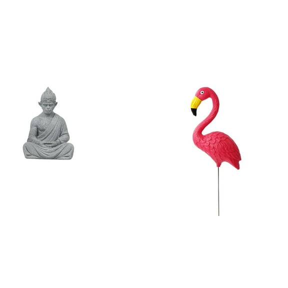 2 Pieces Monkey Statue Flamingo Garden Stake Sculpture Sandstone Material for Patio Garden Decor Art Lovers
