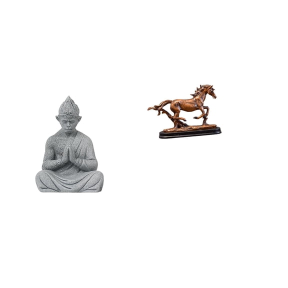 2 Pieces Monkey Statue Horse Figurine Buddha Sculpture Sandstone Resin Material for Office Home Decoration