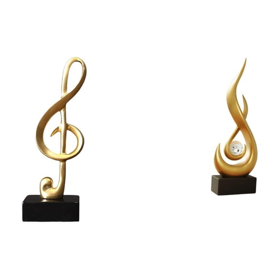 2 Pieces Music Note Sculpture Abstract Fire Statue Desktop Figurine Durable Resin for Home Office Table Display